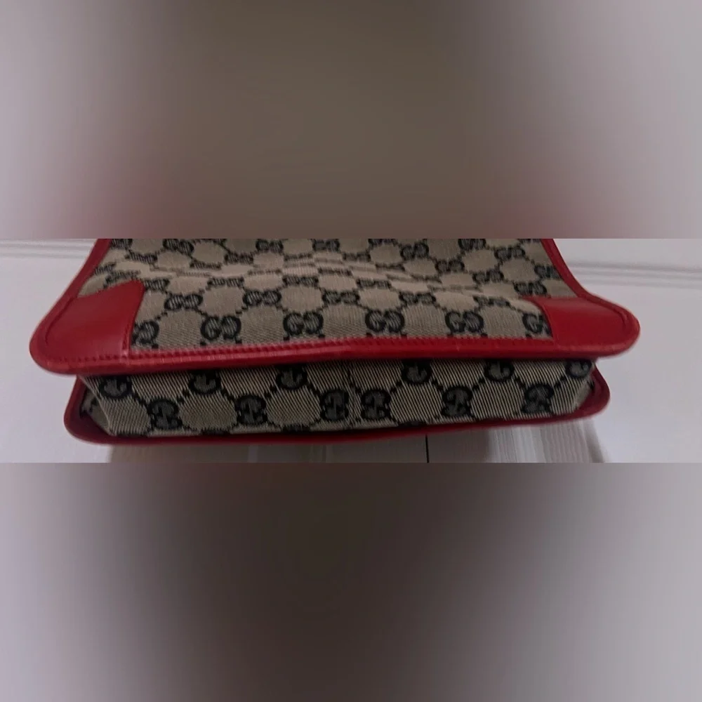 Gucci Vintage GG Monogram Canvas and Red Leather Shoulder Bag